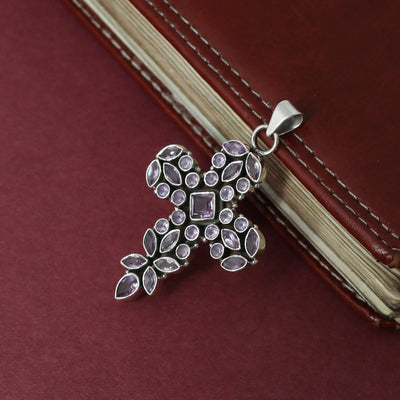 Sterling Silver Amethyst Gemstone Cross Pendant