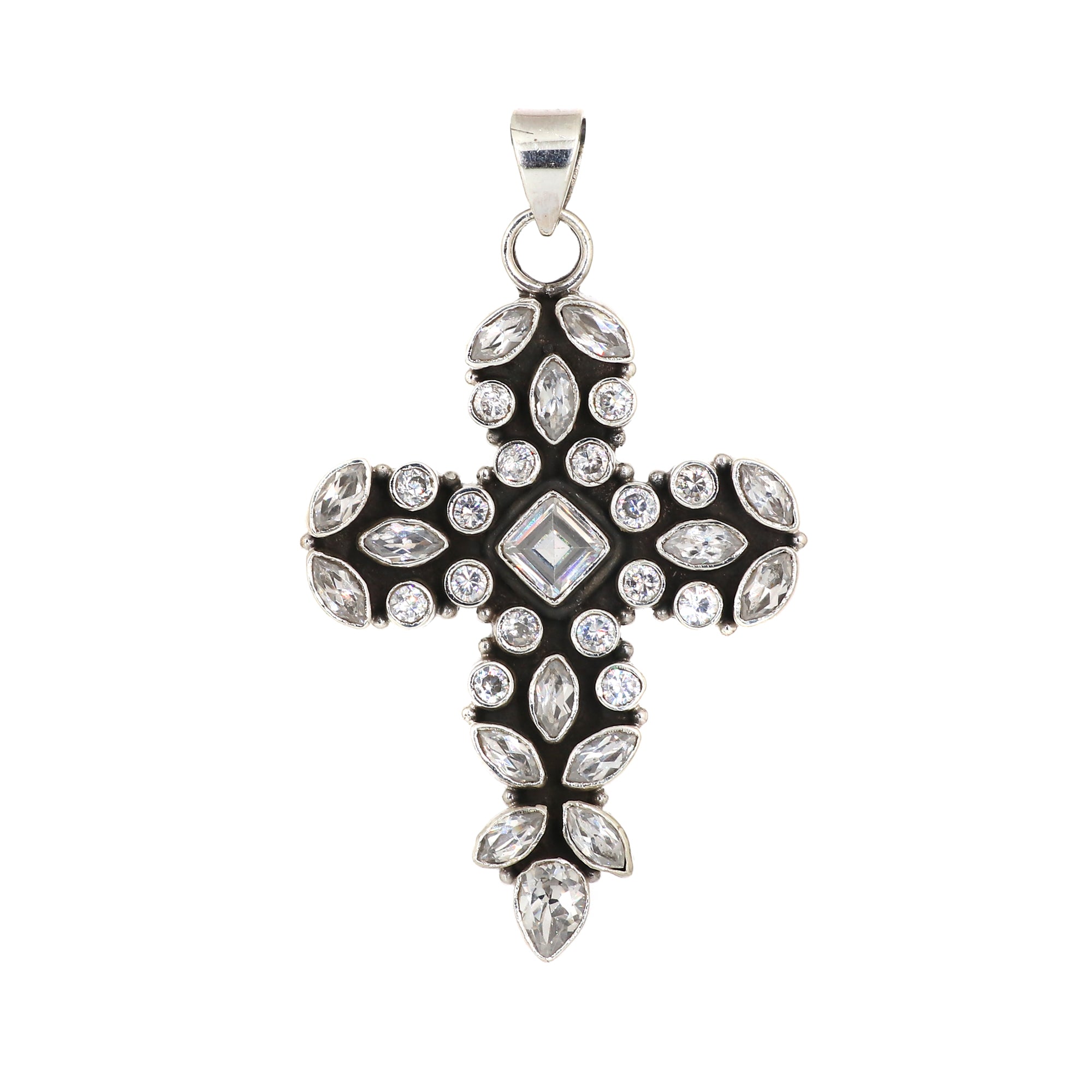 Sterling Silver Cubic Zirconia Gemstone Cross Pendant