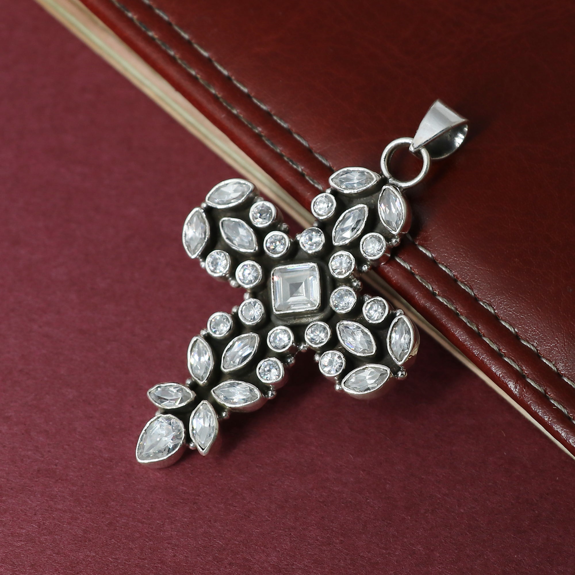 Sterling Silver Cubic Zirconia Gemstone Cross Pendant