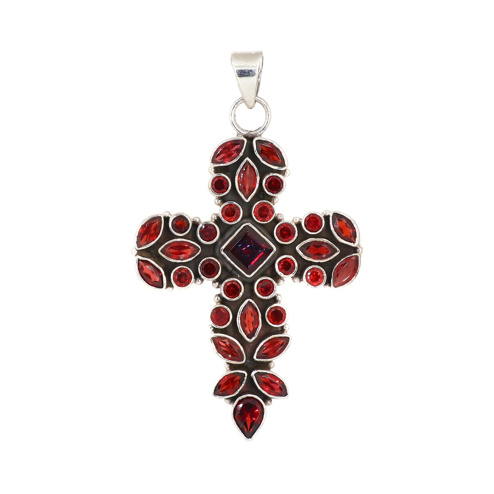Sterling Silver Garnet Gemstone Cross Pendant