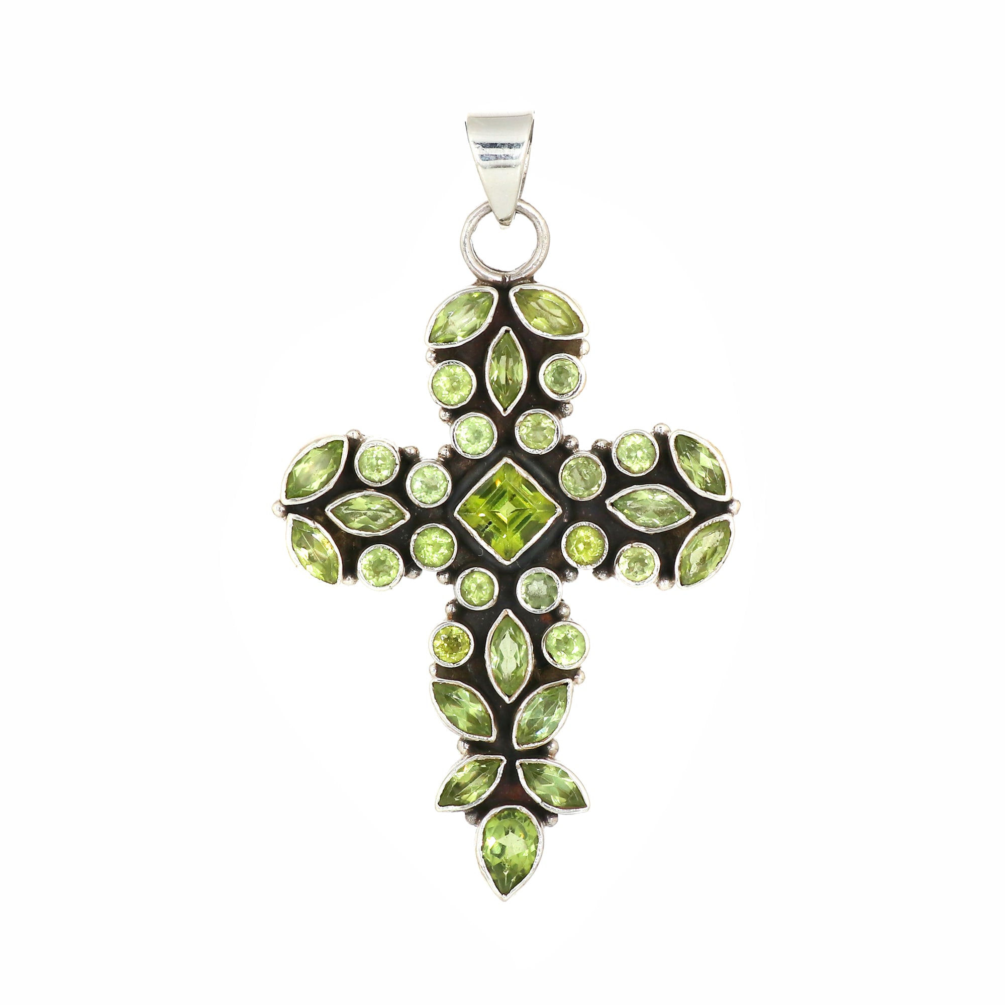 Sterling Silver Peridot Gemstone Cross Pendant