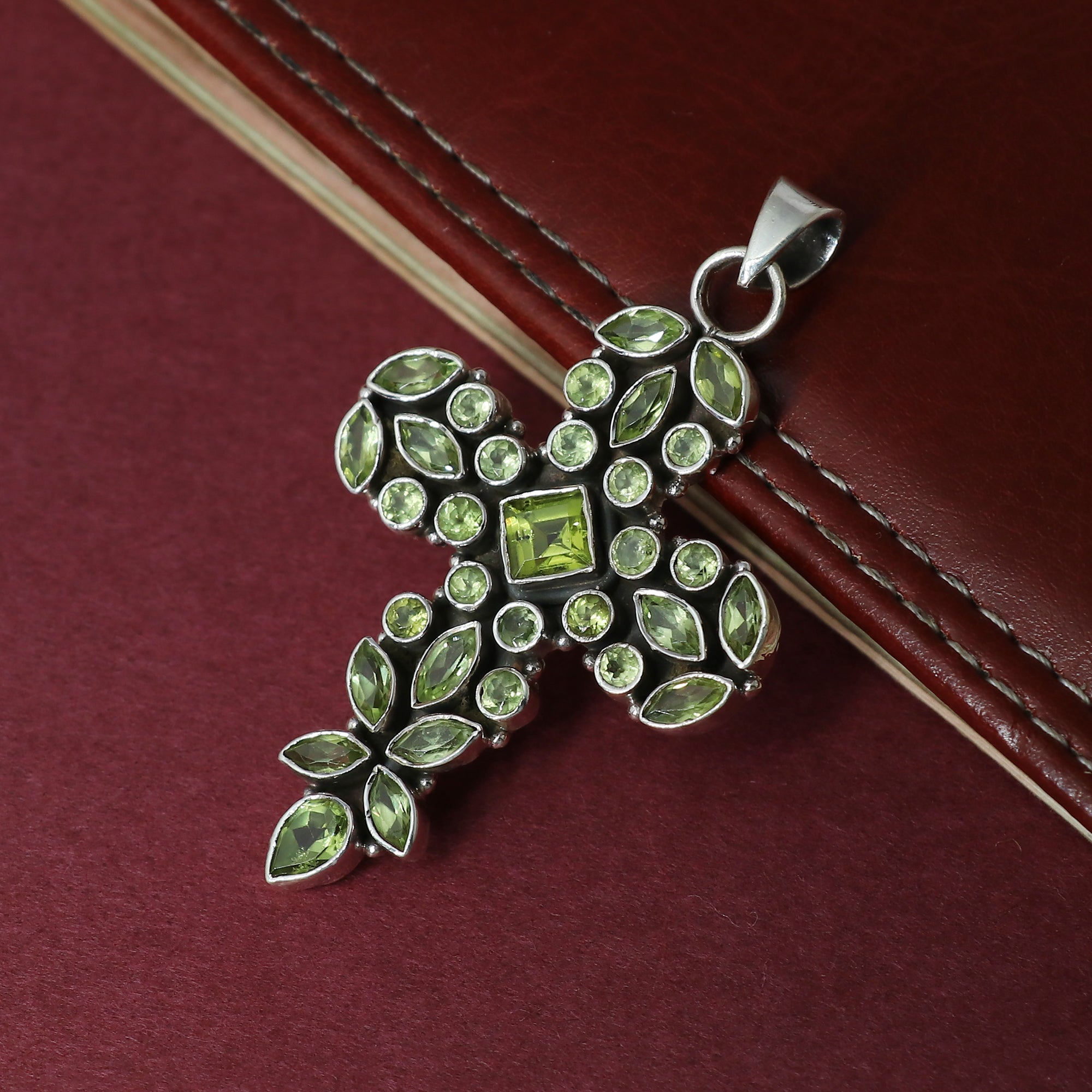 Sterling Silver Peridot Gemstone Cross Pendant