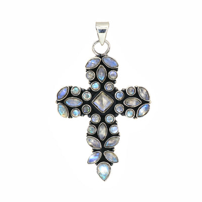 Sterling Silver Moonstone Gemstone Cross Pendant