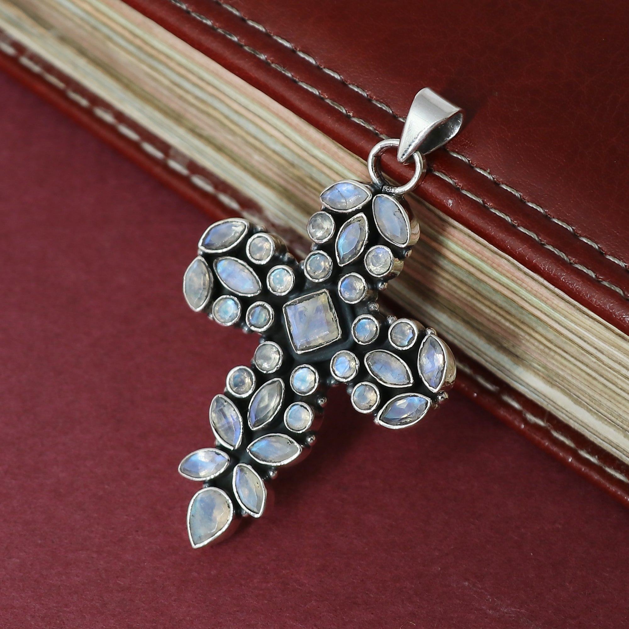 Sterling Silver Moonstone Gemstone Cross Pendant