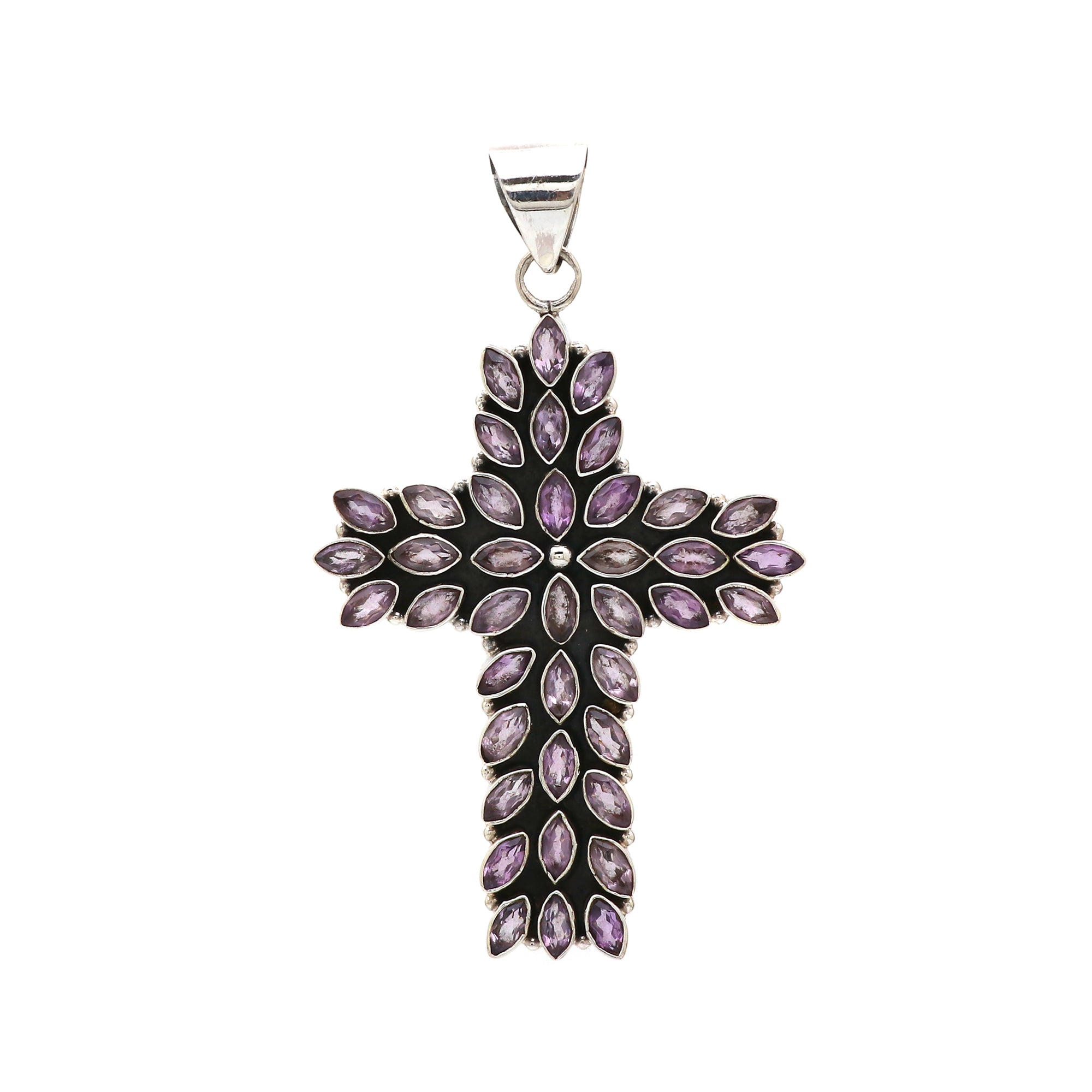 Sterling Silver Amethyst Gemstone Cross Pendant
