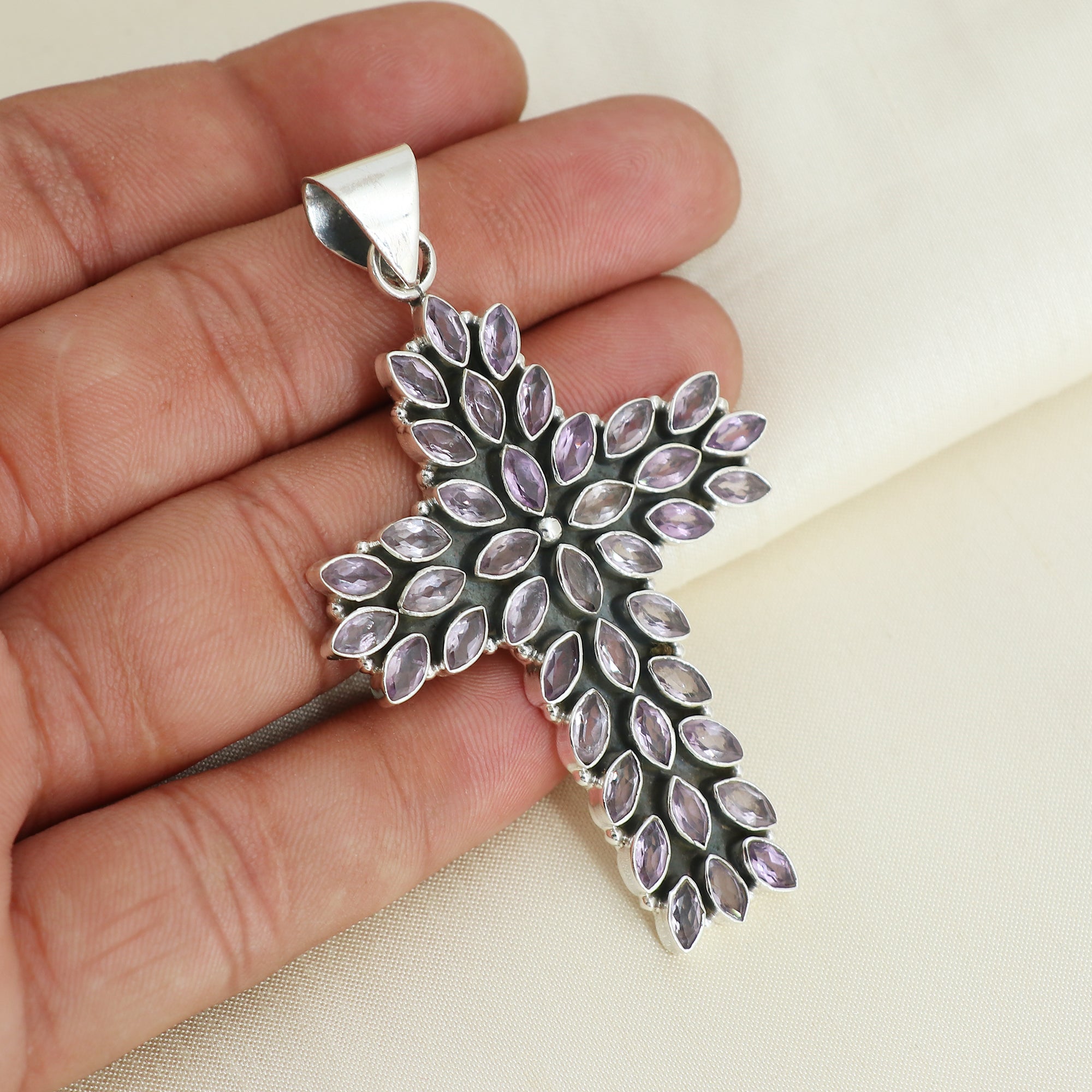 Sterling Silver Amethyst Gemstone Cross Pendant