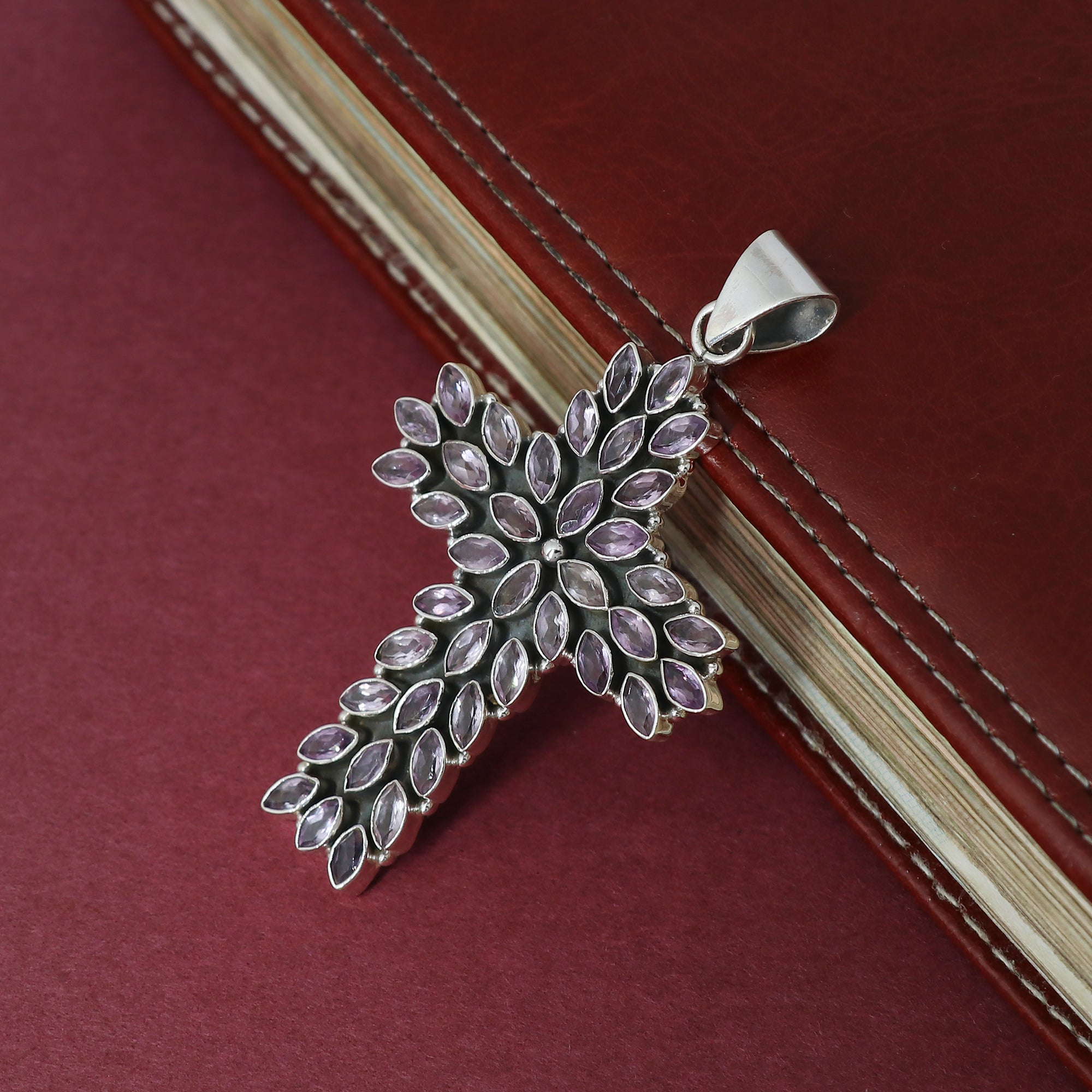 Sterling Silver Amethyst Gemstone Cross Pendant