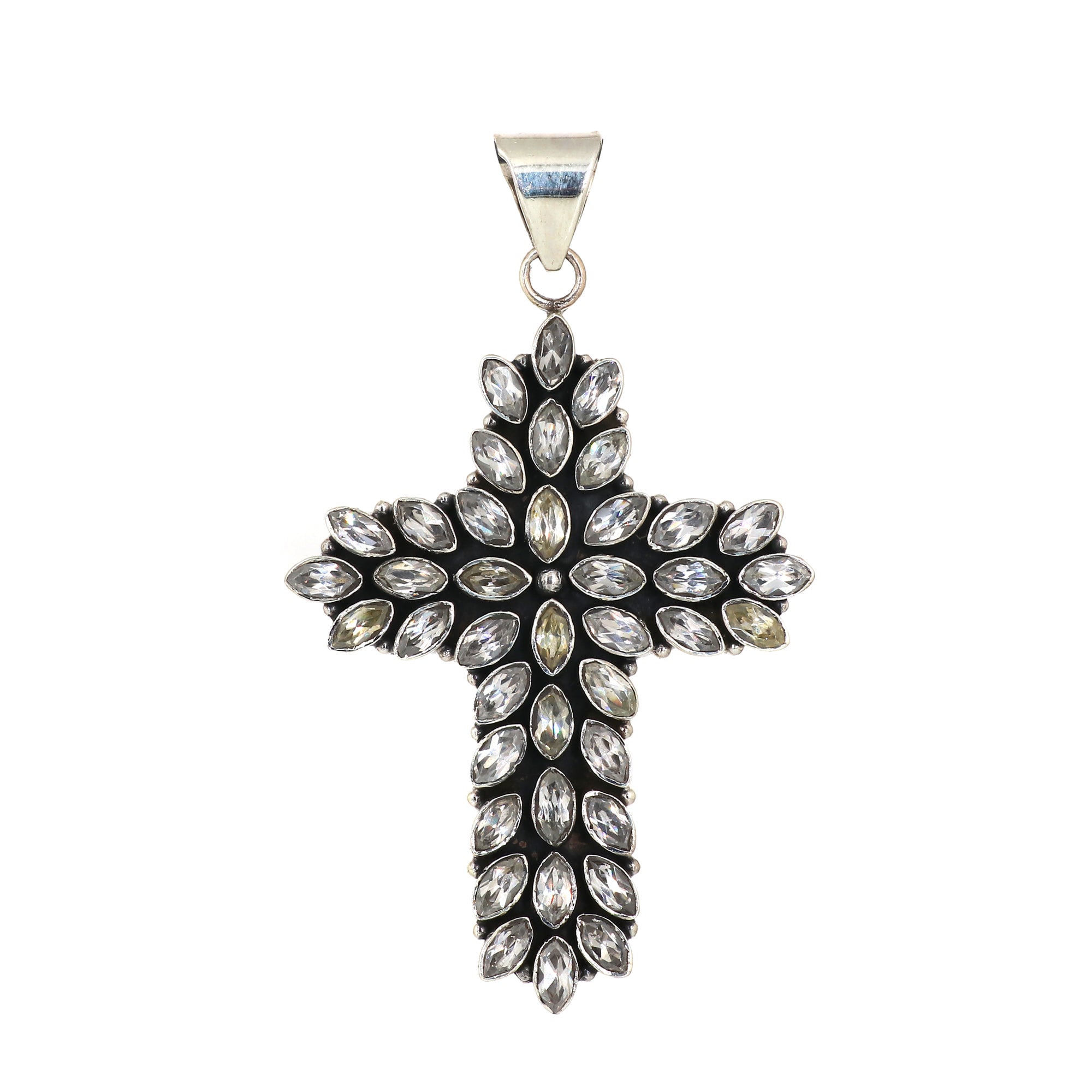 Sterling Silver Cubic Zirconia Gemstone Cross Pendant