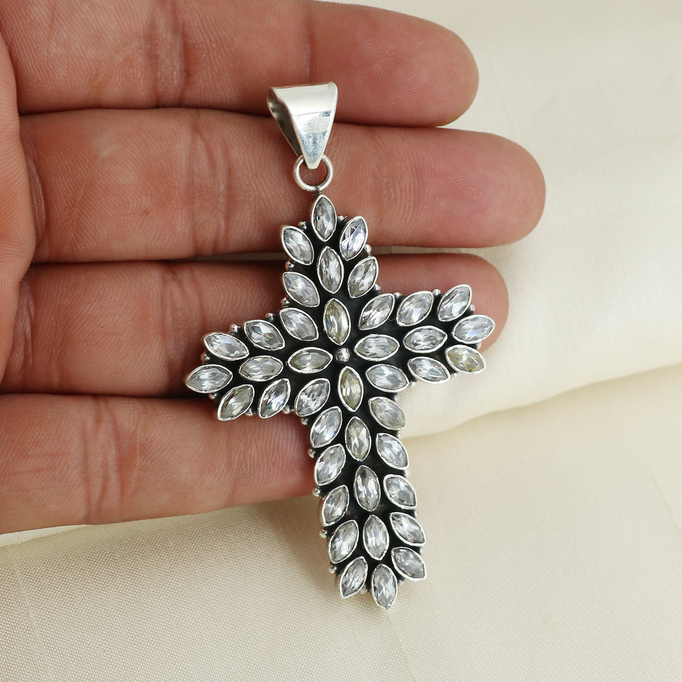 Sterling Silver Cubic Zirconia Gemstone Cross Pendant