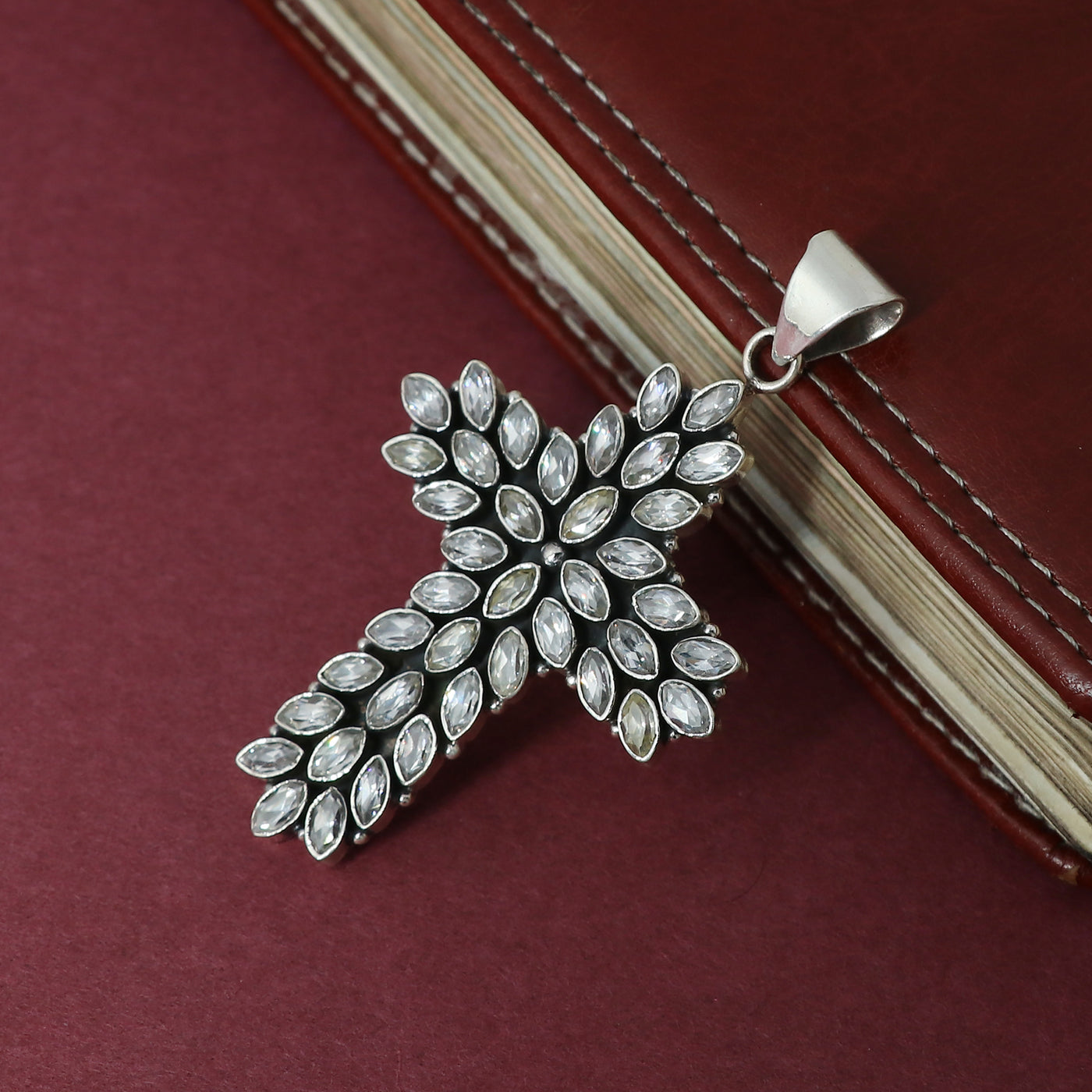 Sterling Silver Cubic Zirconia Gemstone Cross Pendant