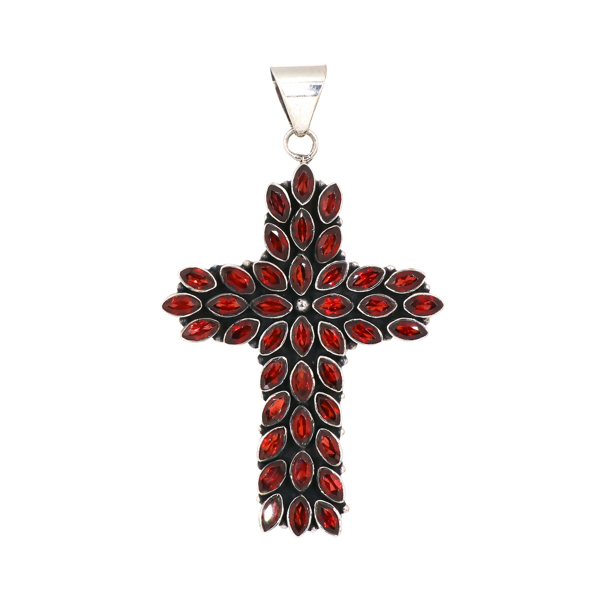 Sterling Silver Garnet Gemstone Cross Pendant