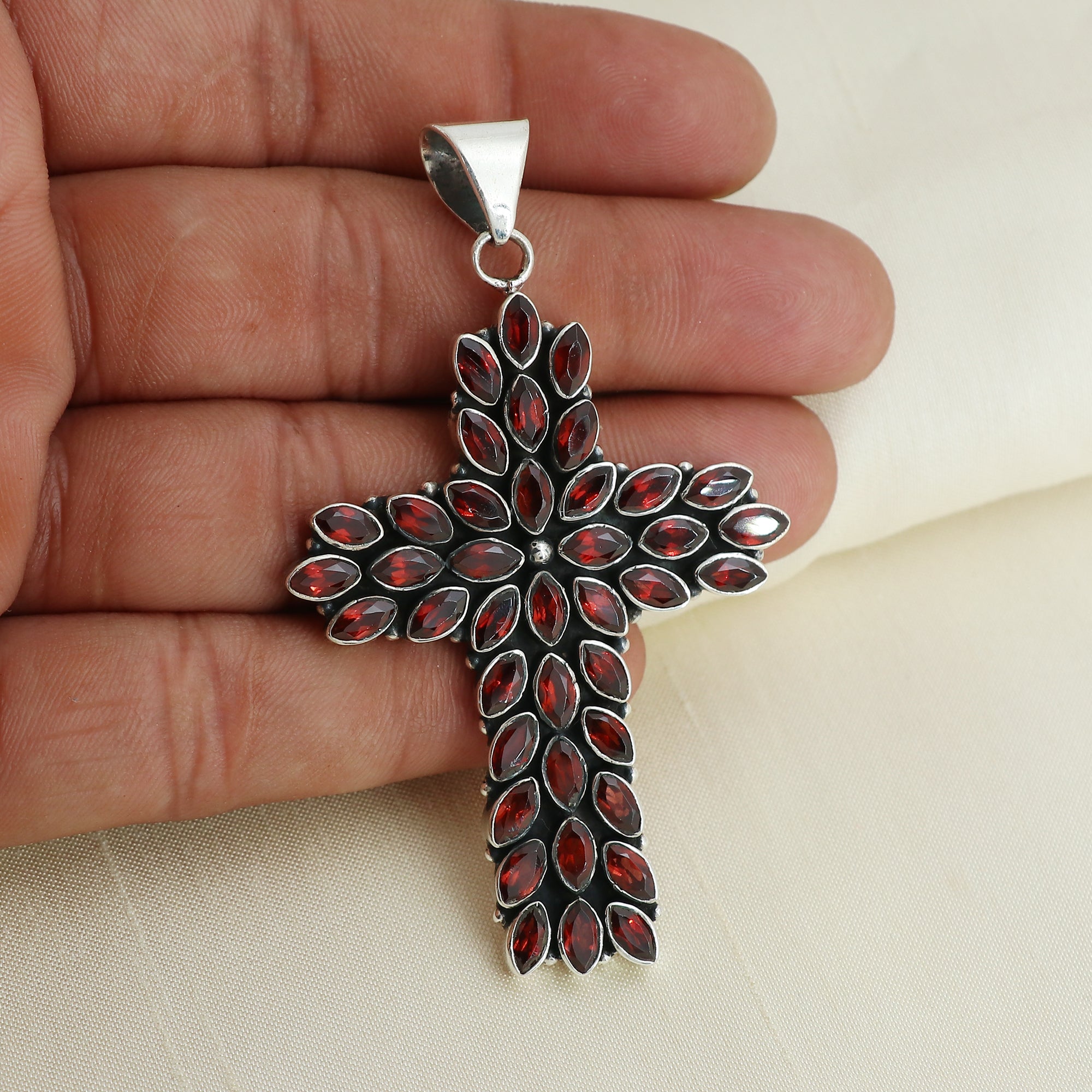 Sterling Silver Garnet Gemstone Cross Pendant