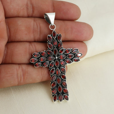 Sterling Silver Garnet Gemstone Cross Pendant