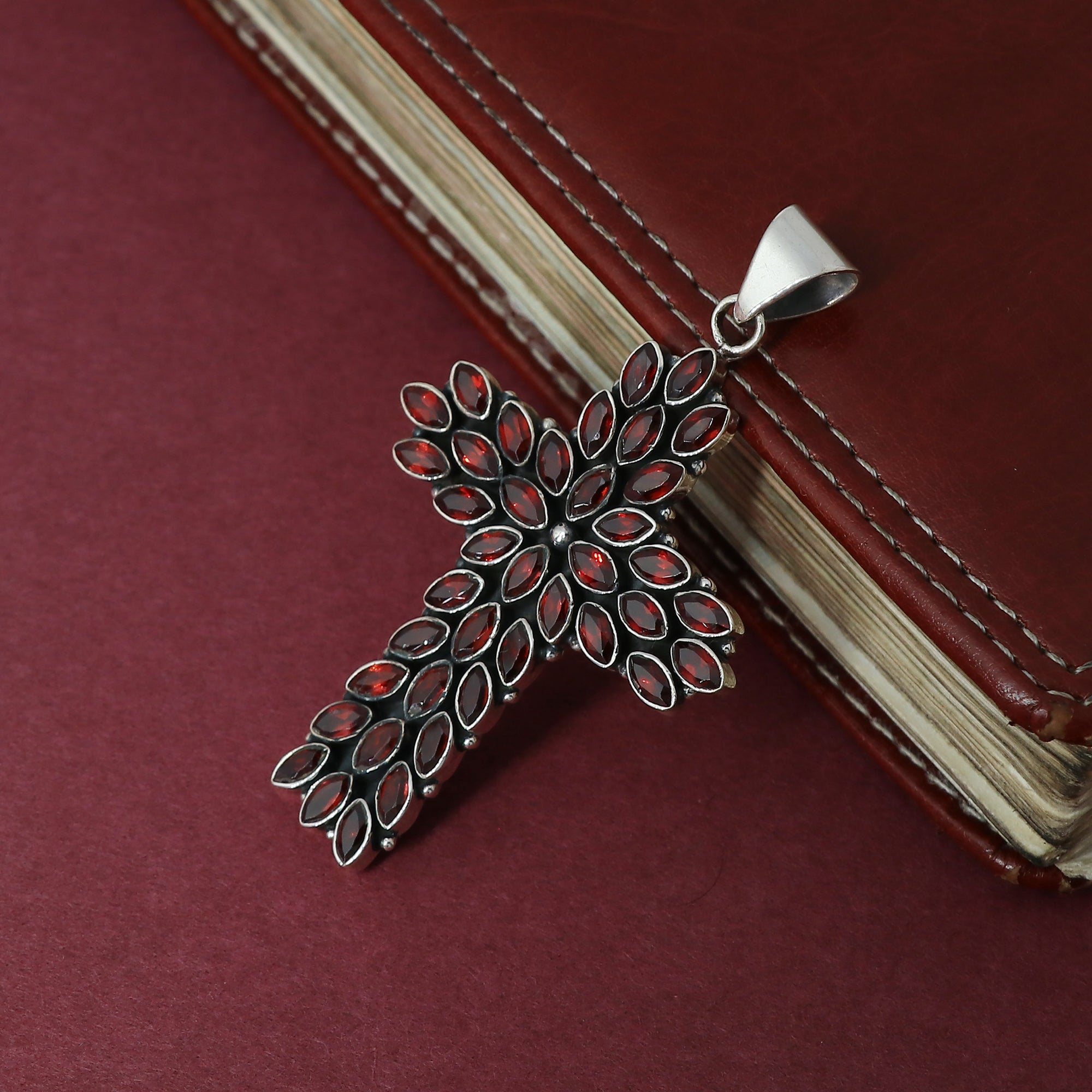 Sterling Silver Garnet Gemstone Cross Pendant