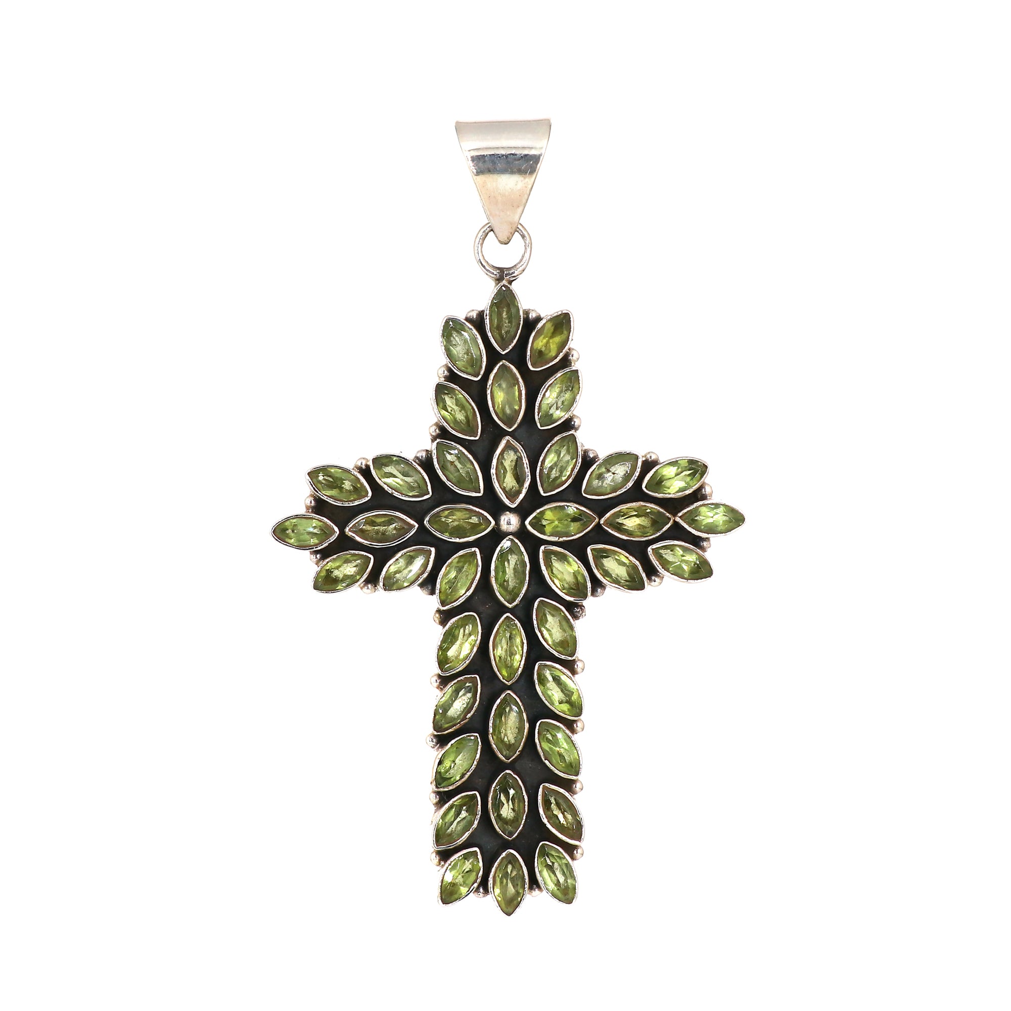 Sterling Silver Peridot Gemstone Cross Pendant