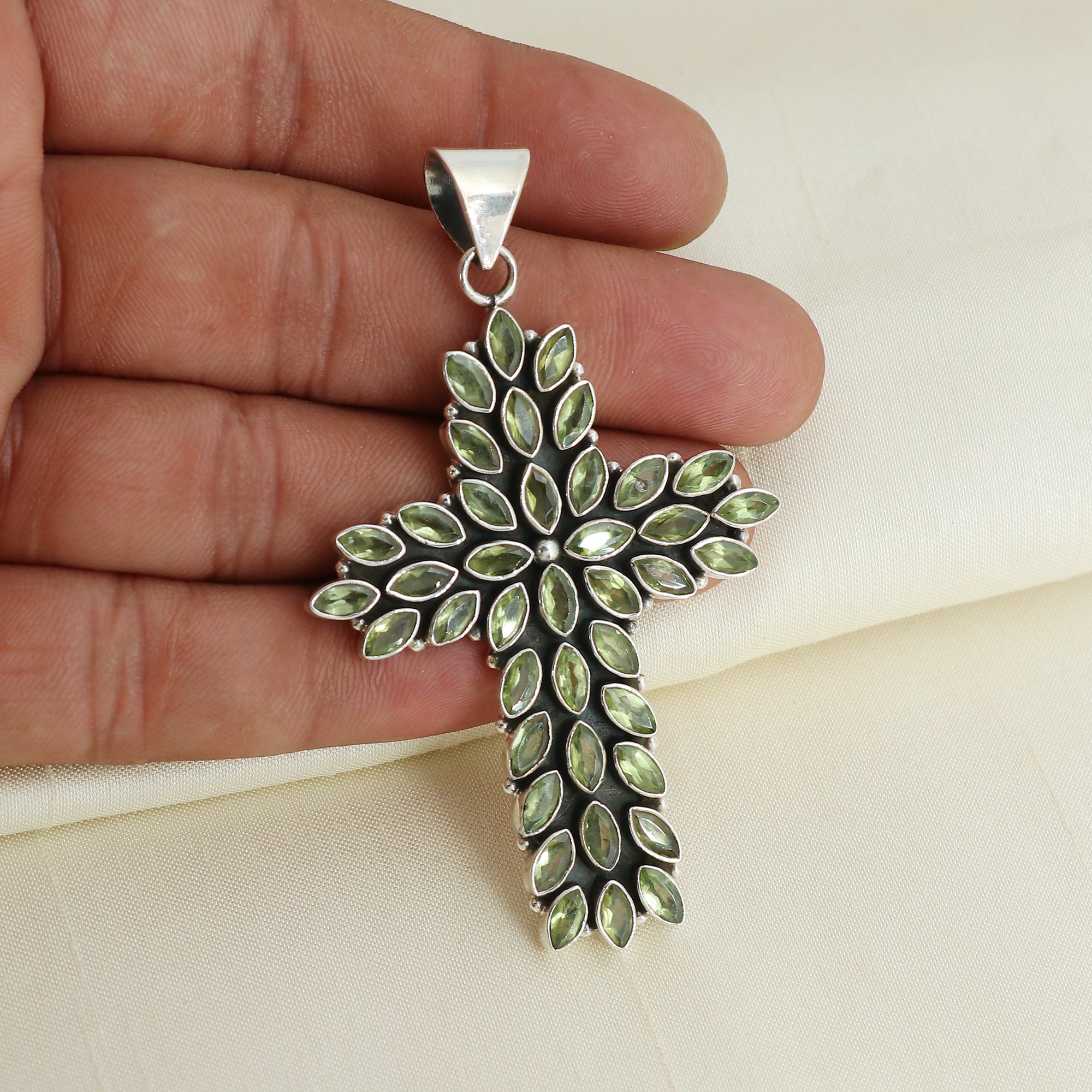 Sterling Silver Peridot Gemstone Cross Pendant