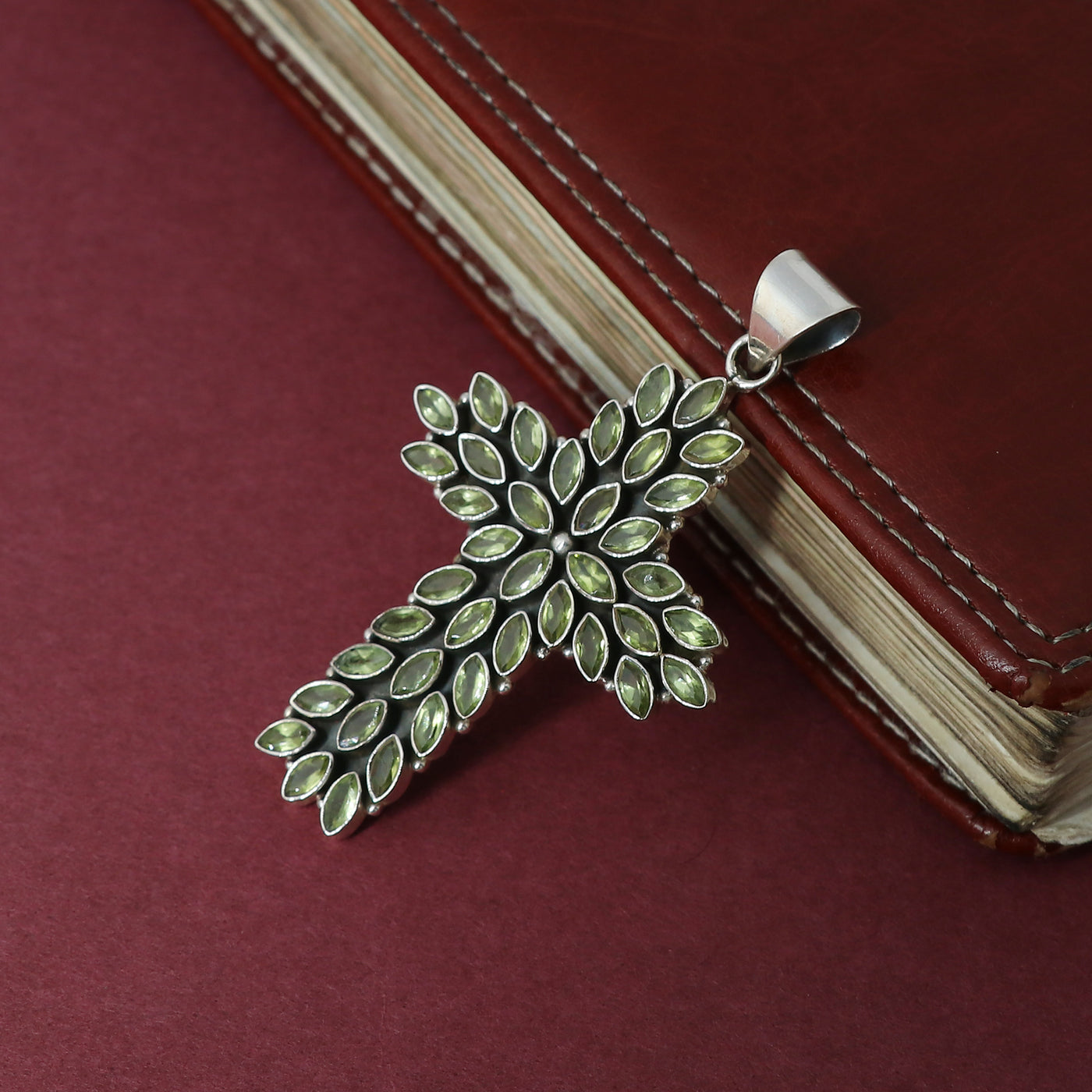 Sterling Silver Peridot Gemstone Cross Pendant