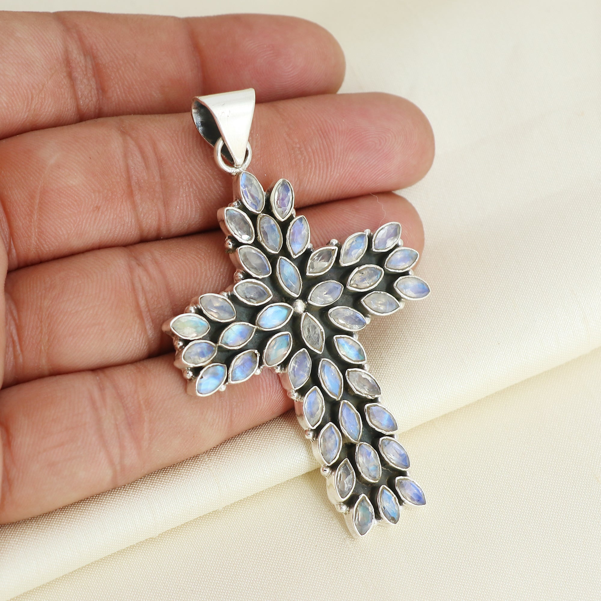 Sterling Silver Moonstone Cross Pendant