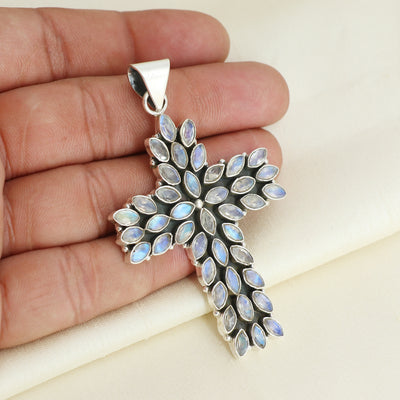 Sterling Silver Moonstone Cross Pendant