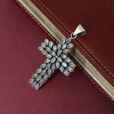 Sterling Silver Moonstone Cross Pendant