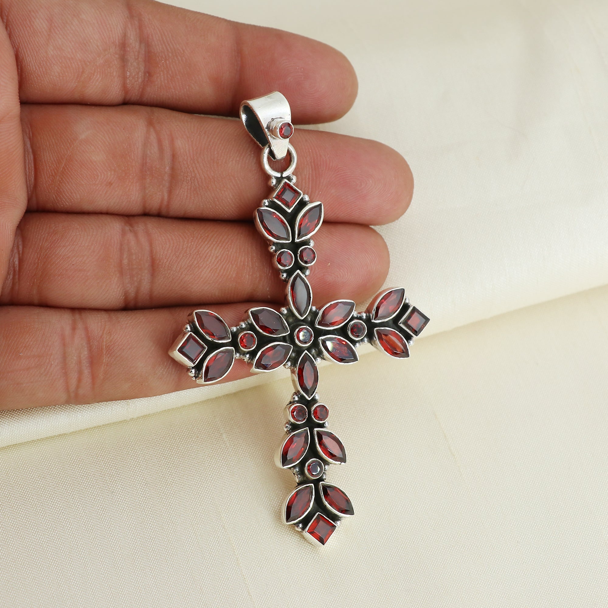 Designer Garnet Stone Cross Pendant