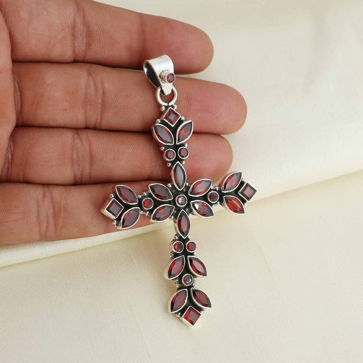 Designer Garnet Stone Cross Pendant