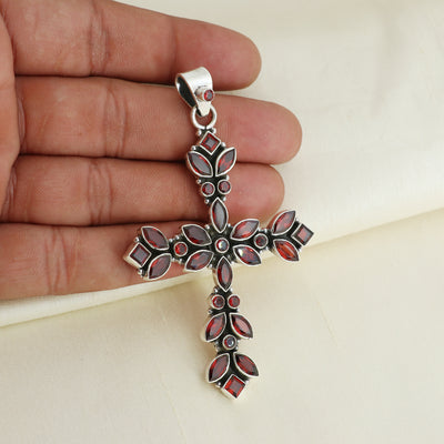 Designer Garnet Stone Cross Pendant