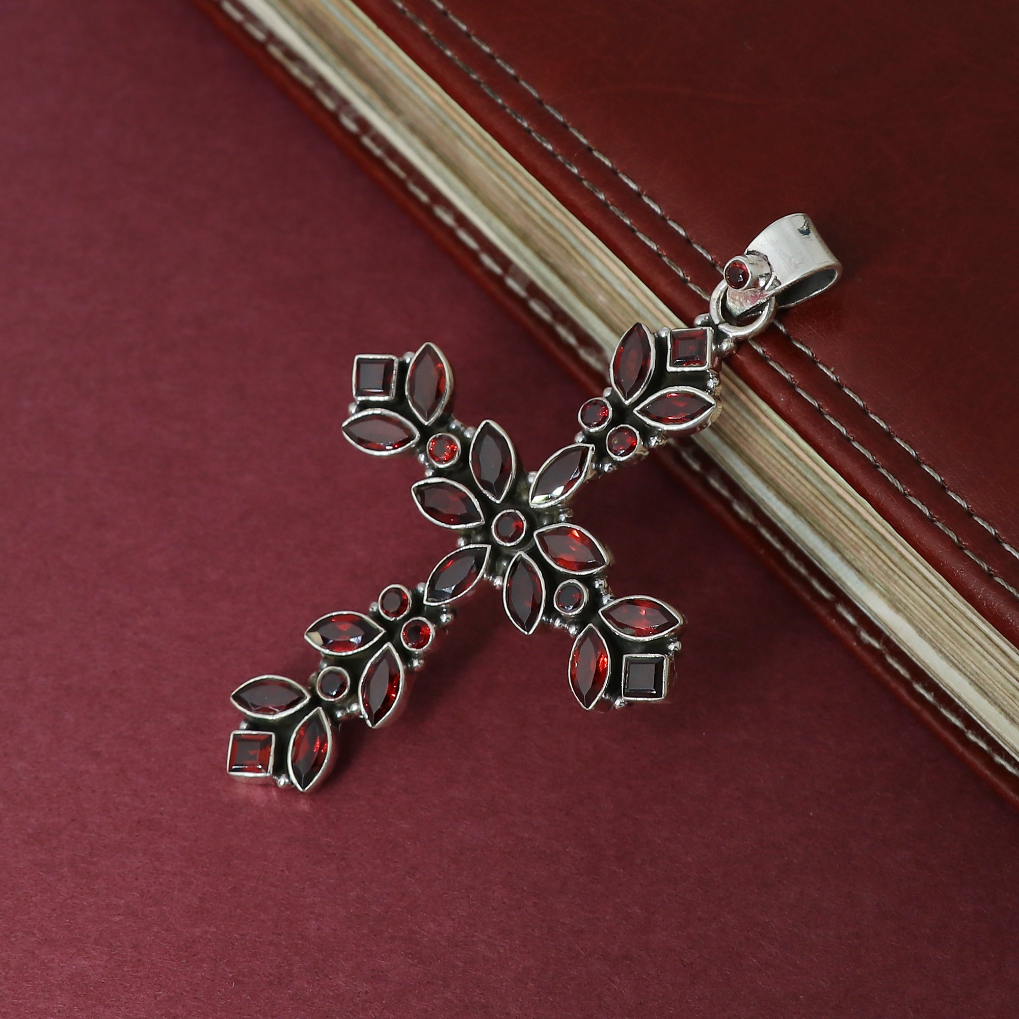 Designer Garnet Stone Cross Pendant