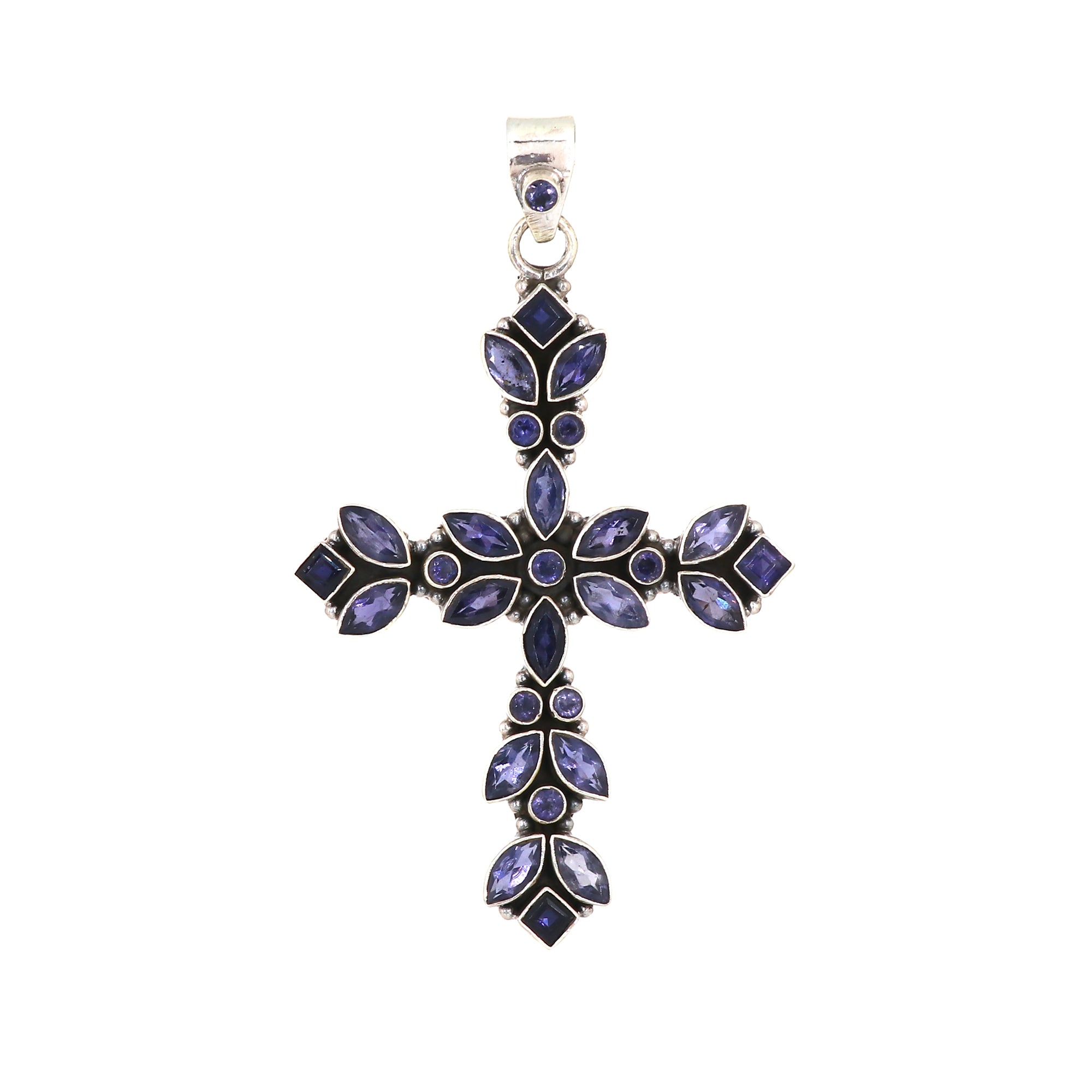 Designer Iolite Stone Cross Pendant