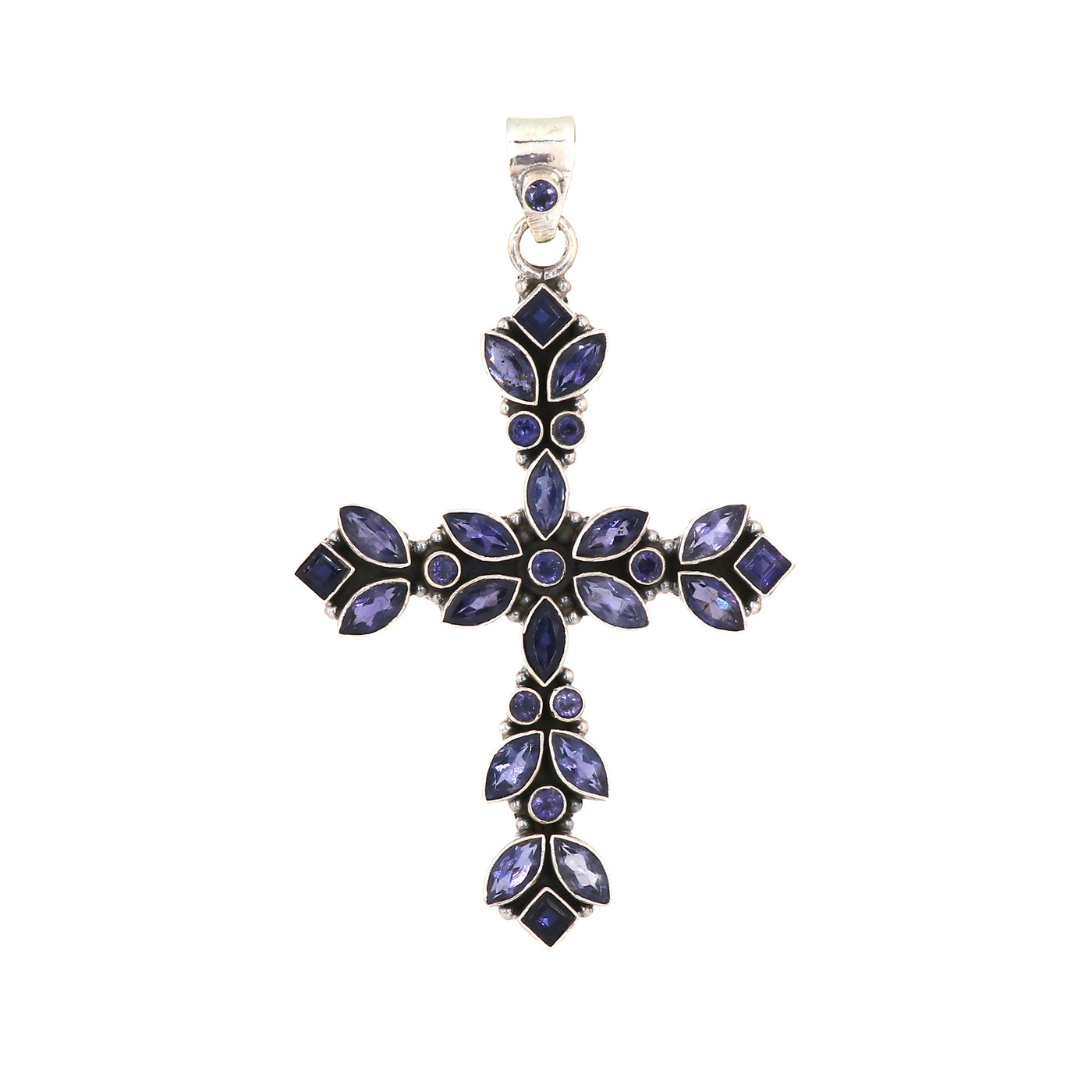 Designer Iolite Stone Cross Pendant