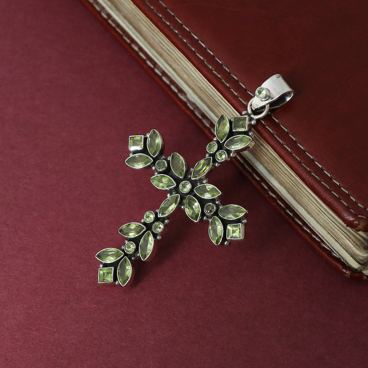 Designer Peridot Cross Pendant