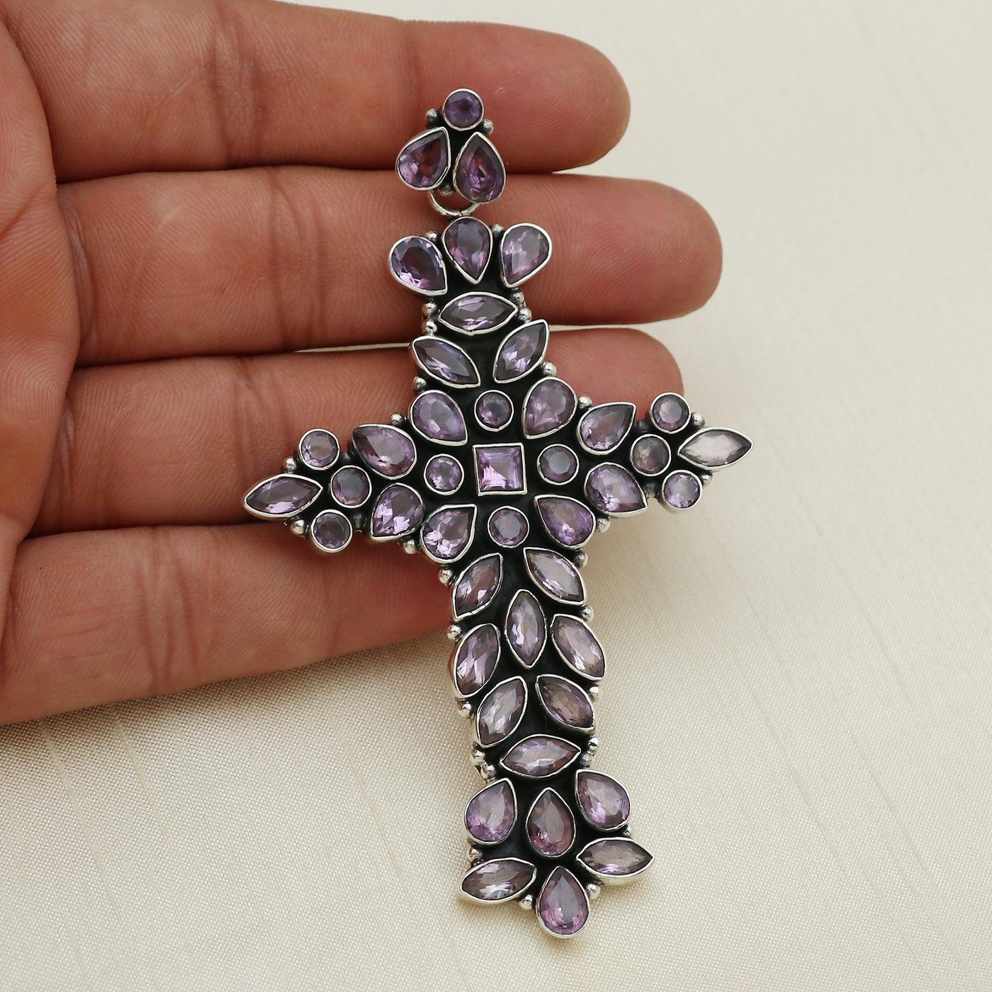 Designer Amethyst Stone Cross Pendant