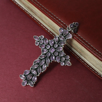 Designer Amethyst Stone Cross Pendant