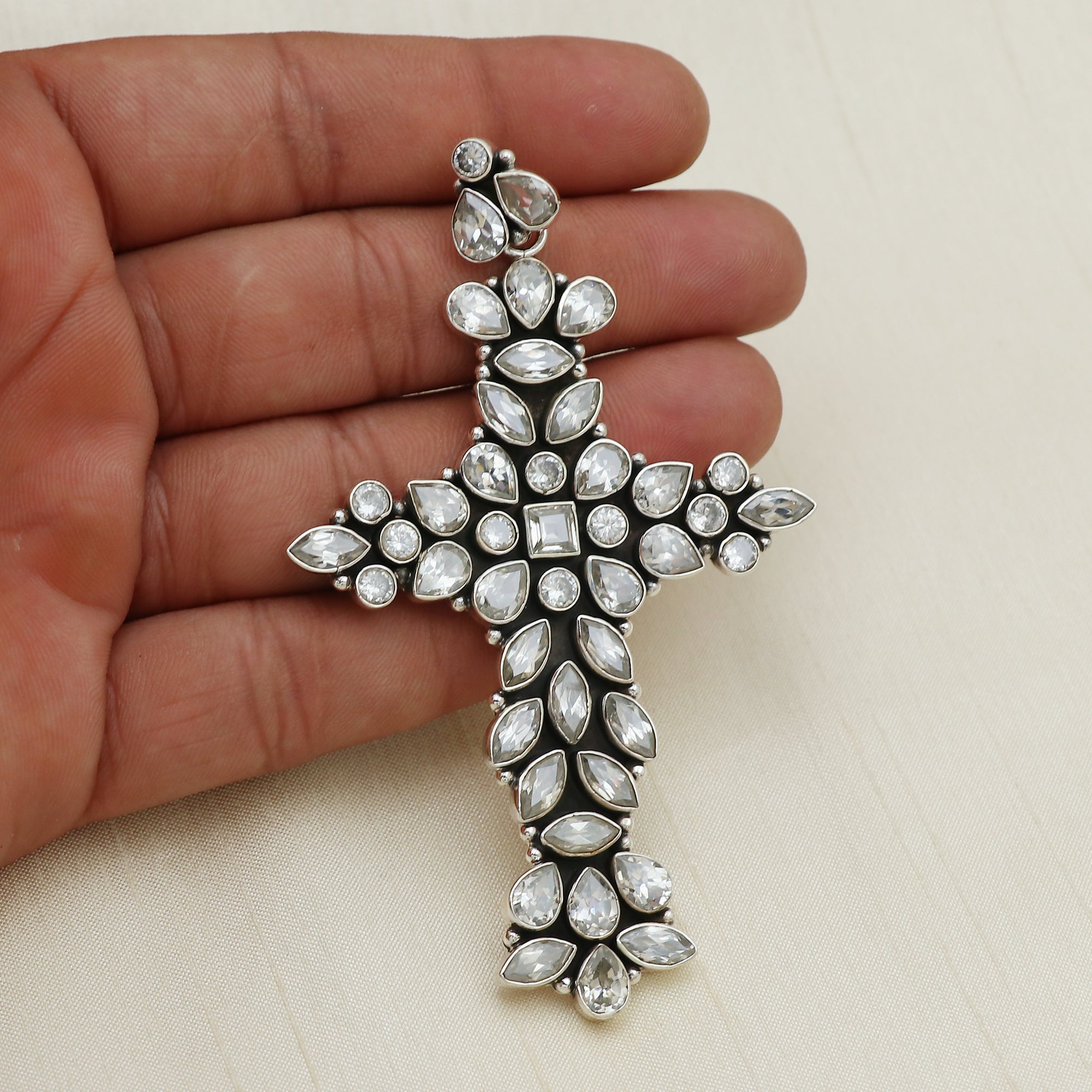 Designer Cubic Zirconia Stone Cross Pendant