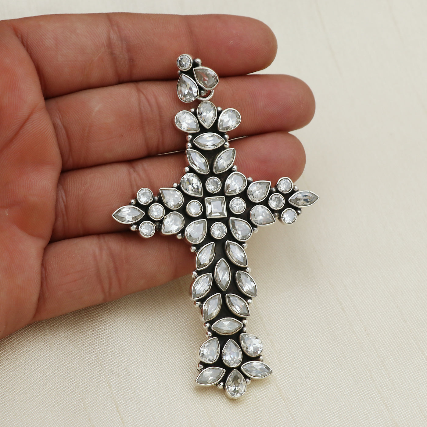 Designer Cubic Zirconia Stone Cross Pendant