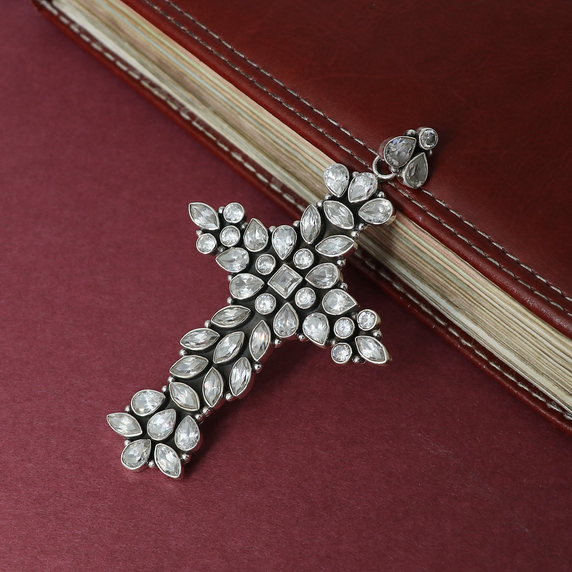Designer Cubic Zirconia Stone Cross Pendant