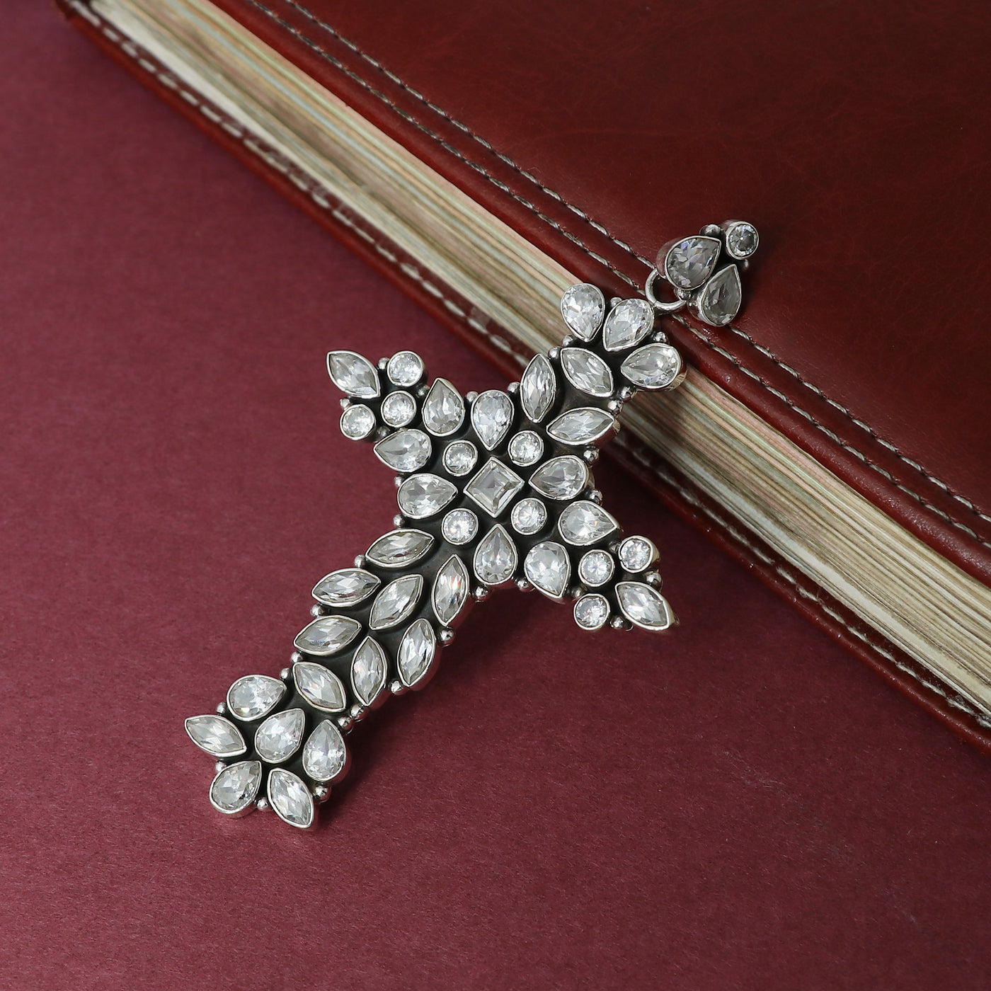 Designer Cubic Zirconia Stone Cross Pendant