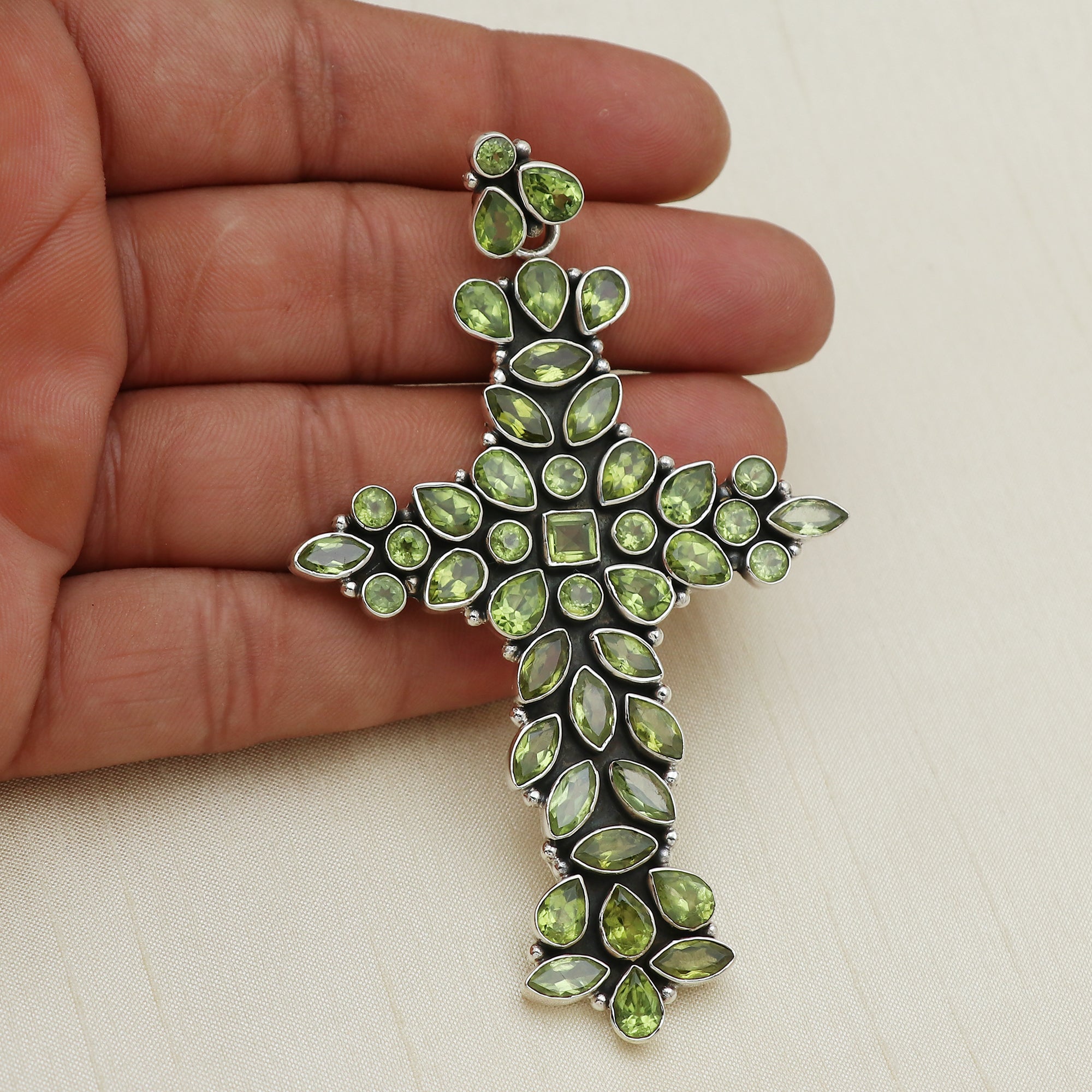 Designer Peridot Stone Cross Pendant