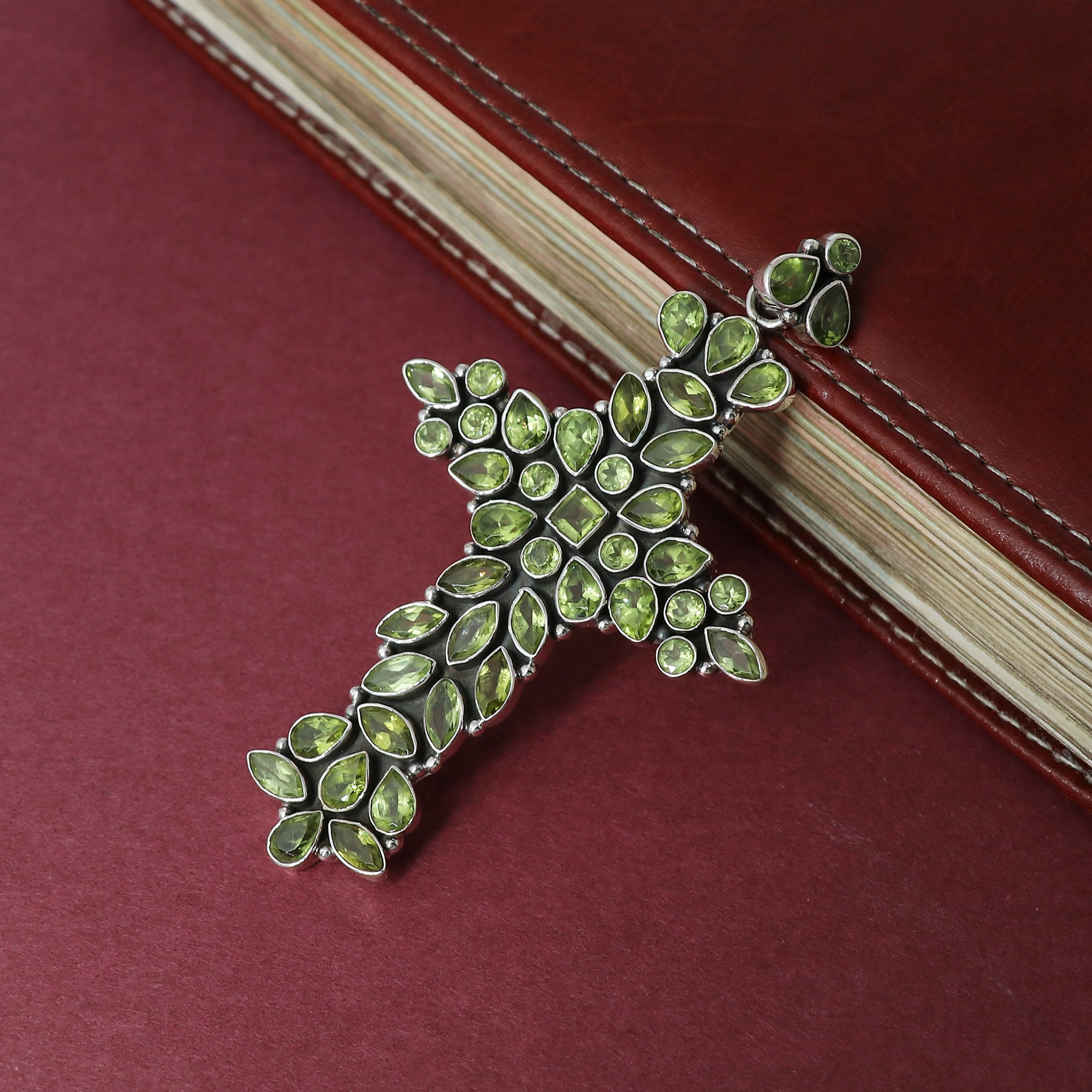 Designer Peridot Stone Cross Pendant