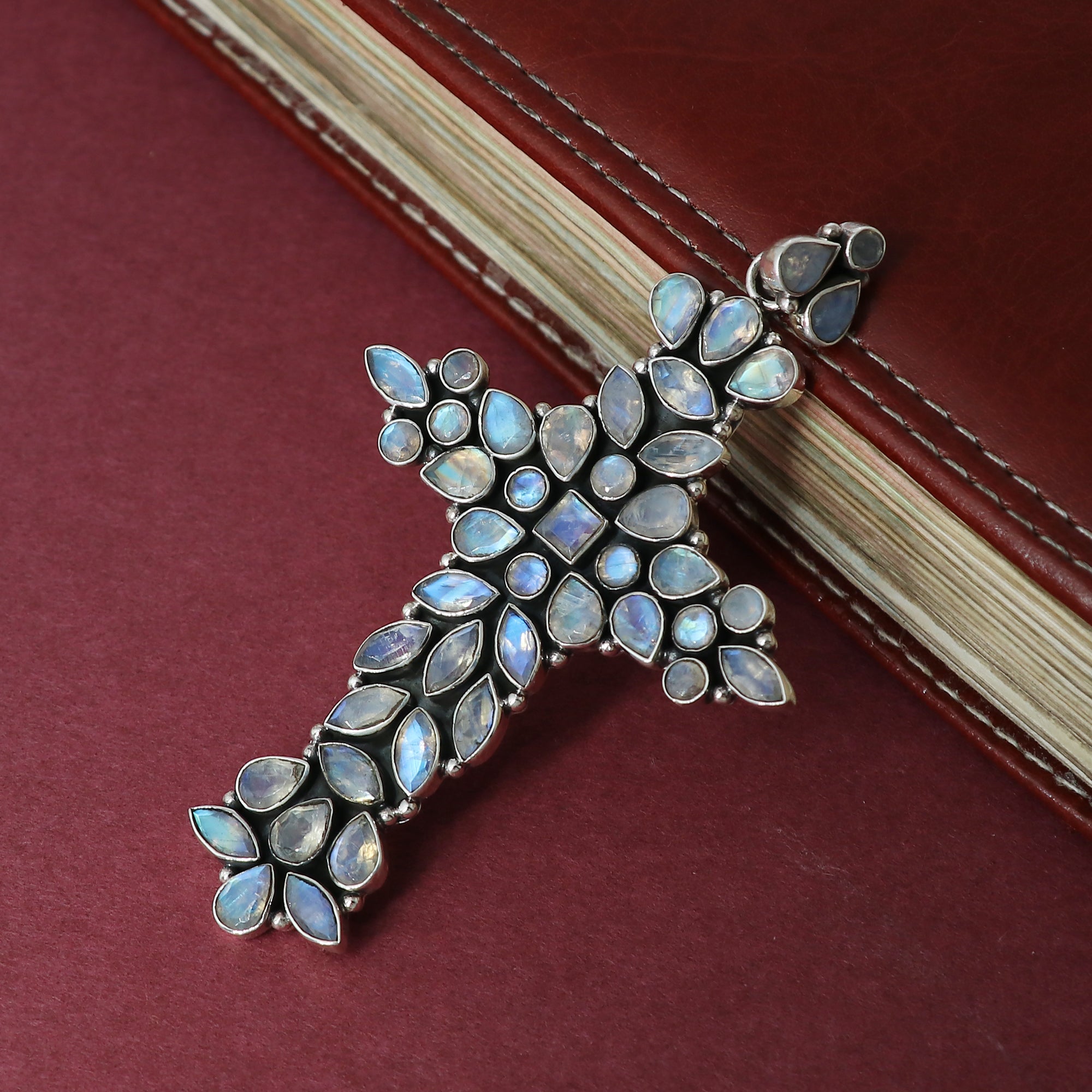 Designer Moonstone Cross Pendant