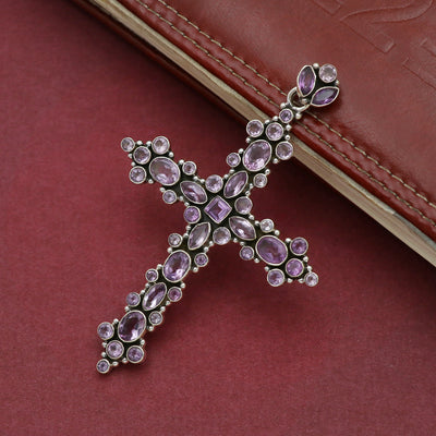 Designer Amethyst Stone Cross Pendant