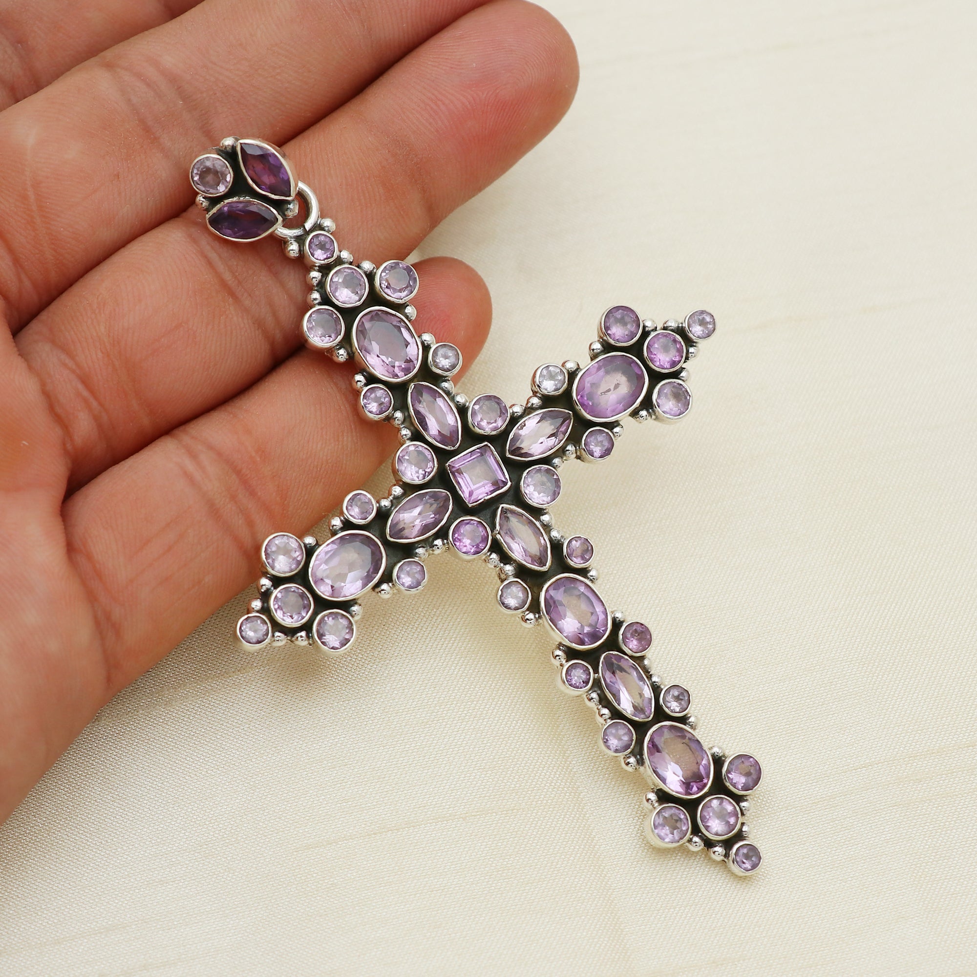 Designer Amethyst Stone Cross Pendant