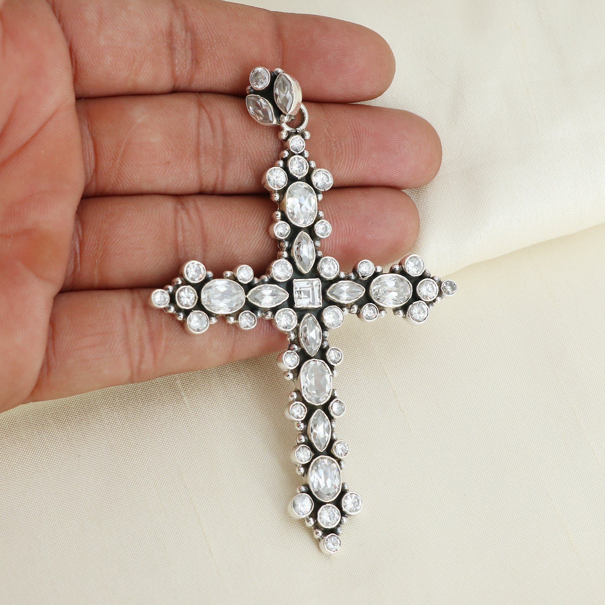 Designer Cubic Zirconia Stone Cross Pendant