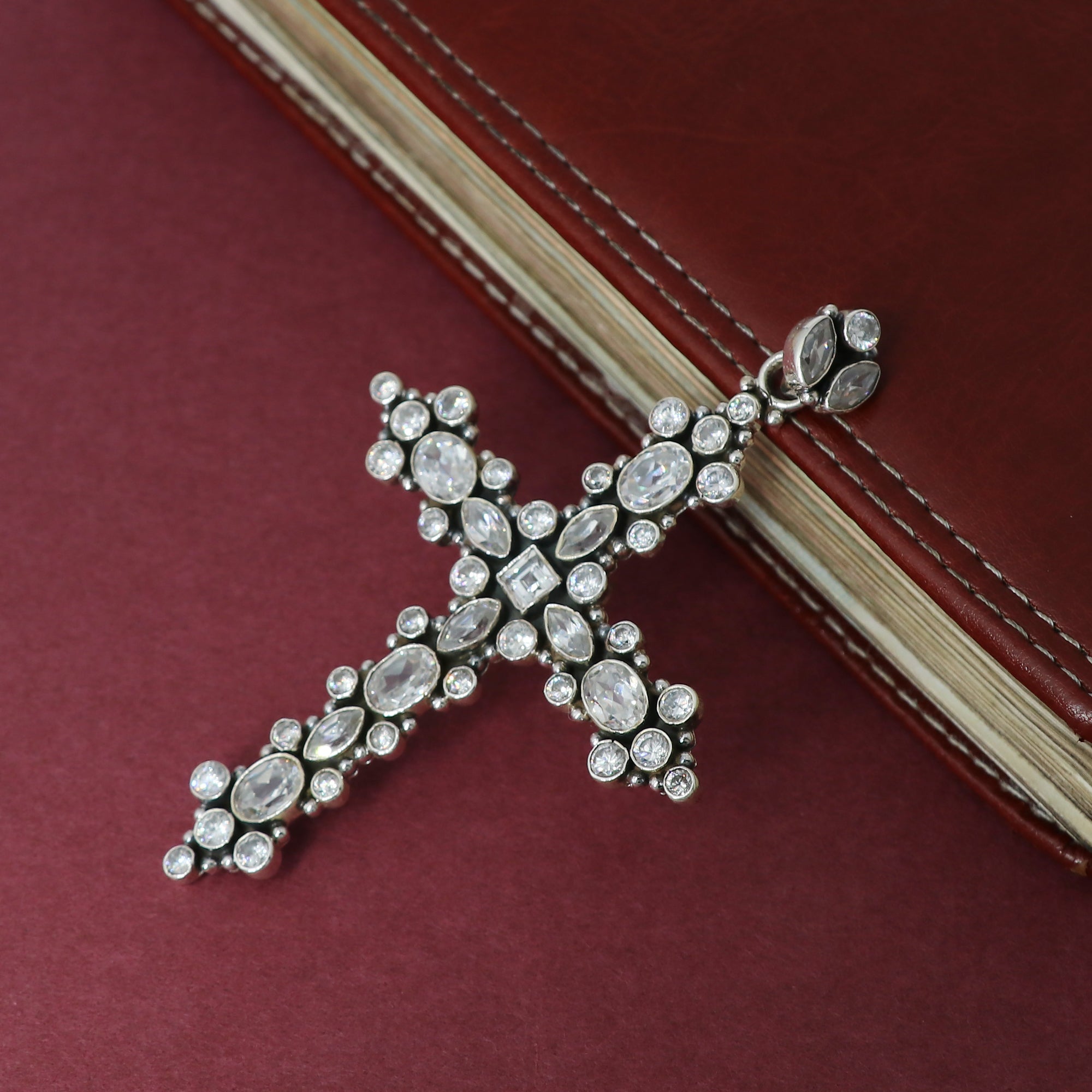 Designer Cubic Zirconia Stone Cross Pendant