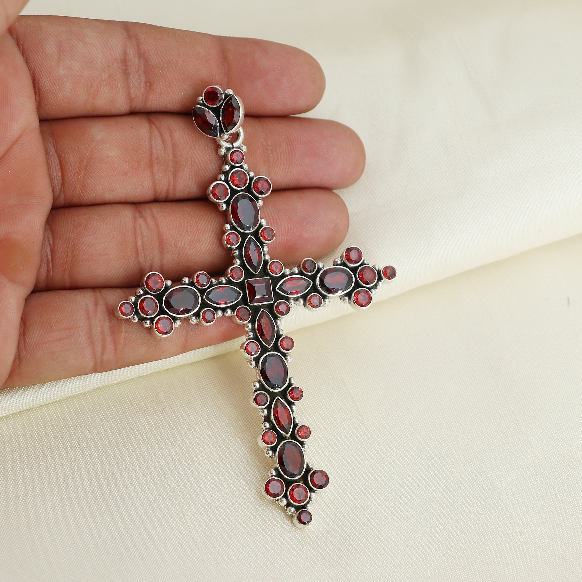 Designer Garnet Stone Cross Pendant
