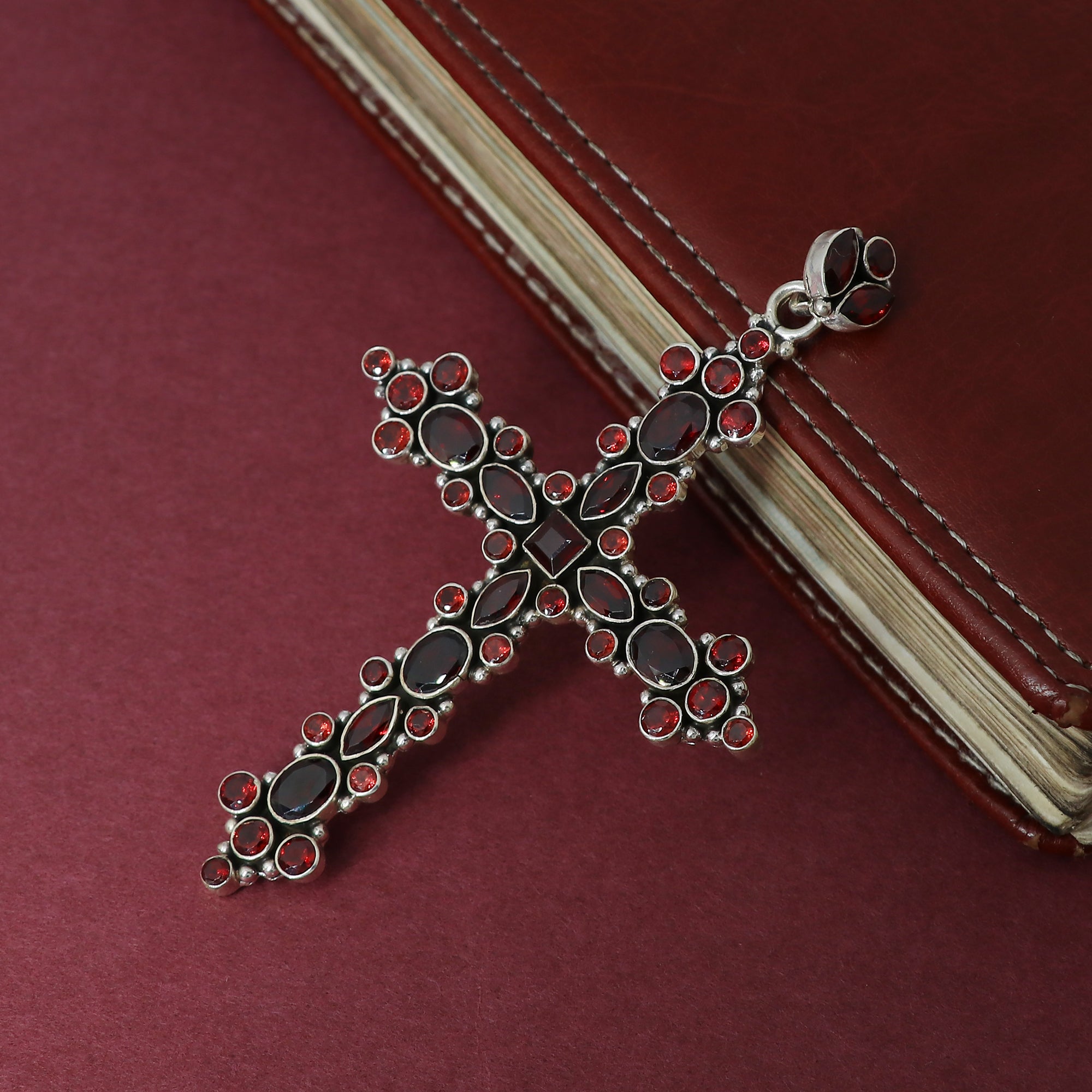 Designer Garnet Stone Cross Pendant