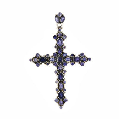 Designer Iolite Stone Cross Pendant
