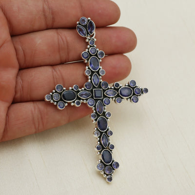 Designer Iolite Stone Cross Pendant