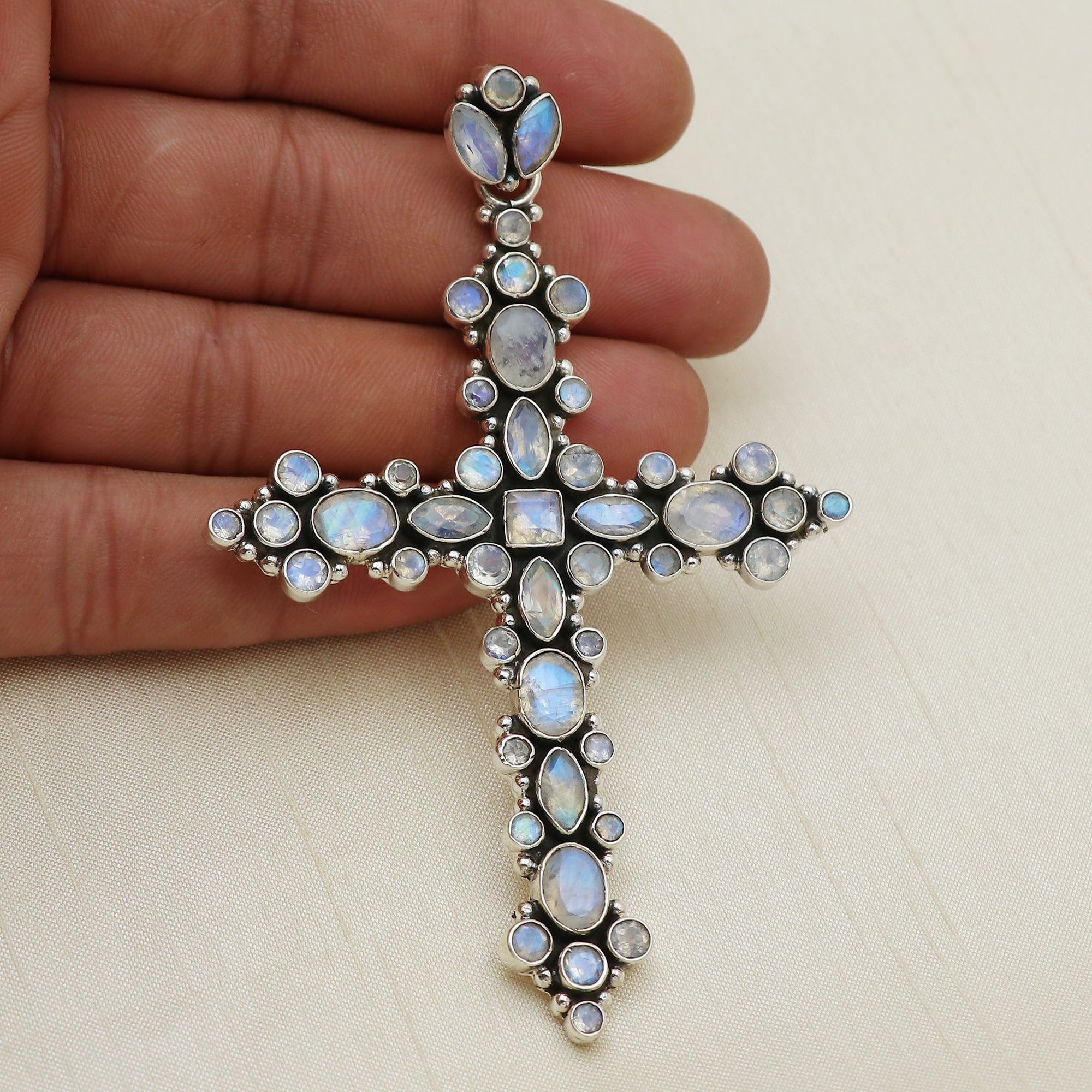Designer Moonstone Stone Cross Pendant