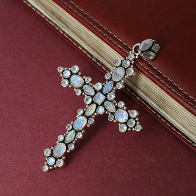 Designer Moonstone Stone Cross Pendant